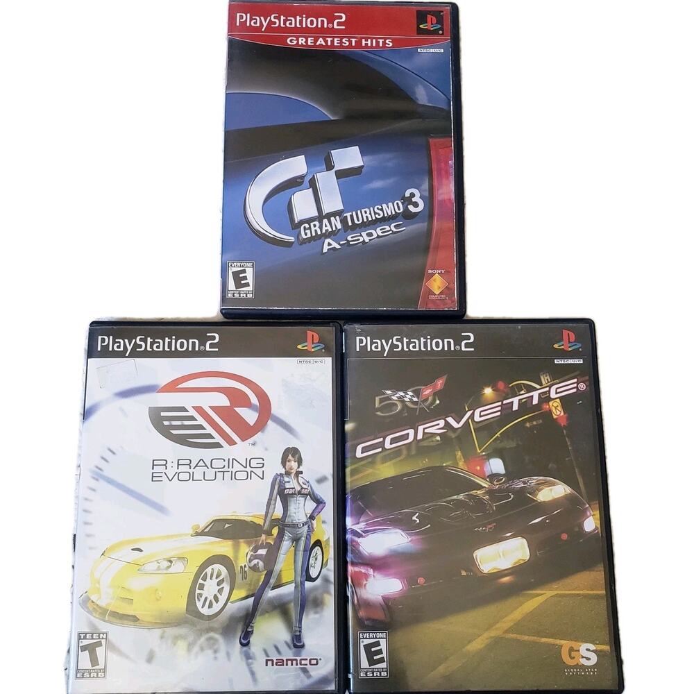 Sony PS2 Bundle Of 3 Racing Games: Gran‎ Turismo 3, Corvette, R:Racing Evolution